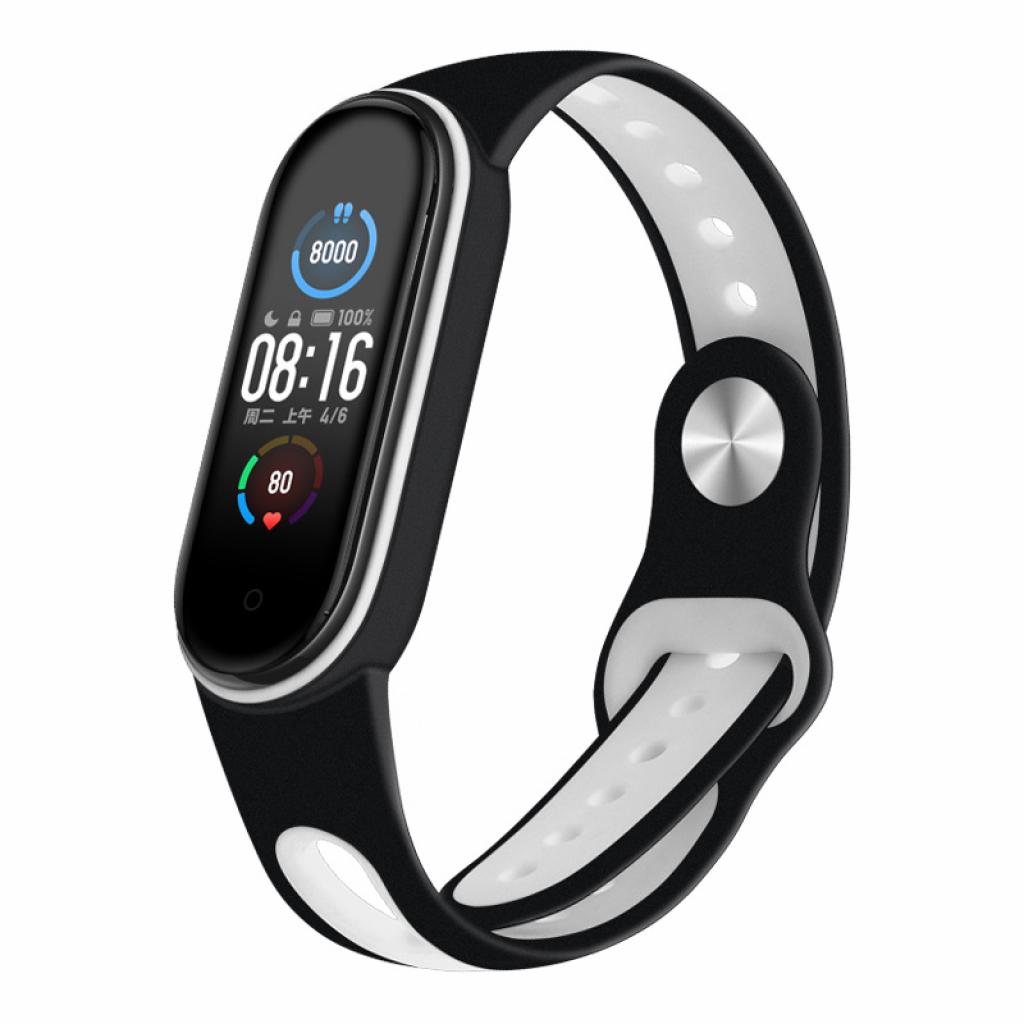 Ремінець до фітнес браслета BeCover Sport Style для Xiaomi Mi Smart Band 5 Black-White (705170)