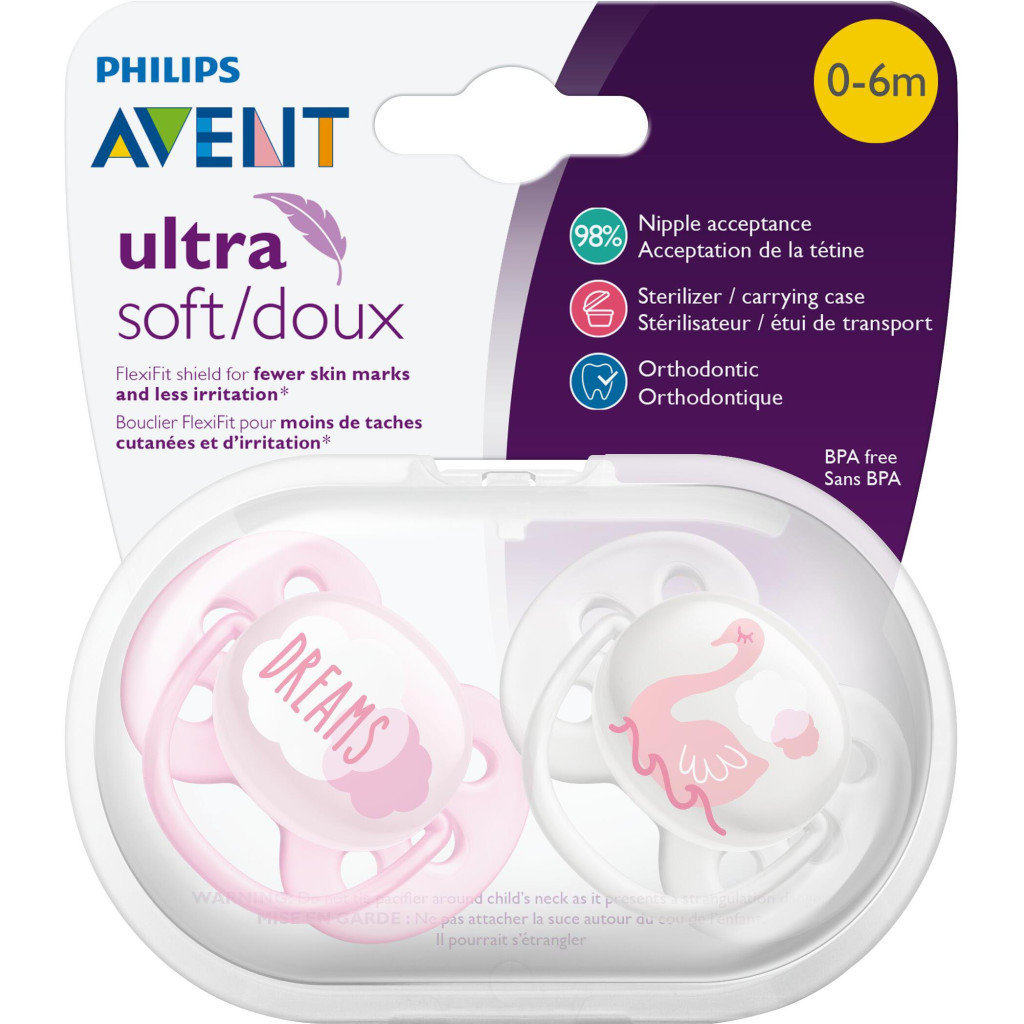 Пустушка Philips AVENT Ultra Soft для дівчаток 0-6 міс. 2 шт. (SCF222/02)