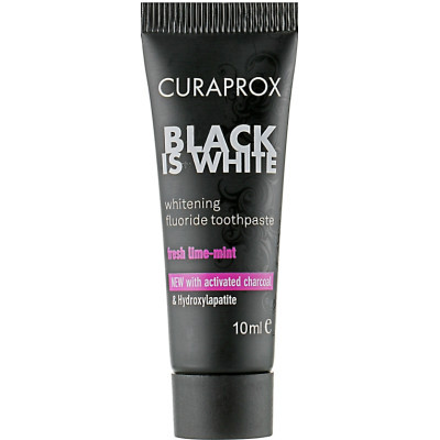 Зубна паста Curaprox Black is White З активованим вугіллям 10 мл (7612412425895)