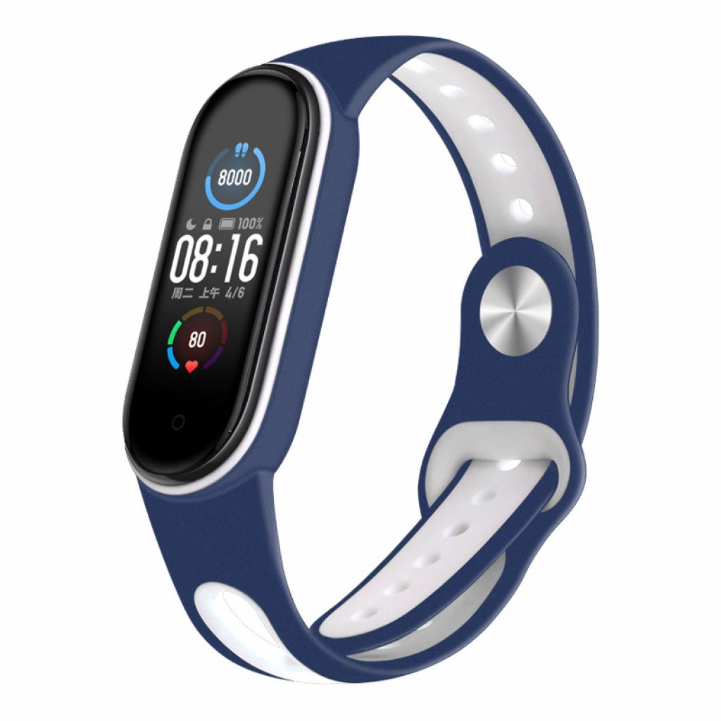 Ремінець до фітнес браслета BeCover Sport Style для Xiaomi Mi Smart Band 5 Blue-White (705171)