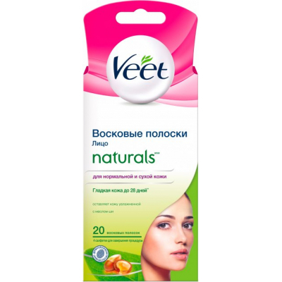 Воскові смужки Veet для нормальної і сухої шкіри обличчя з маслом ши 20 шт. (4607109407349)