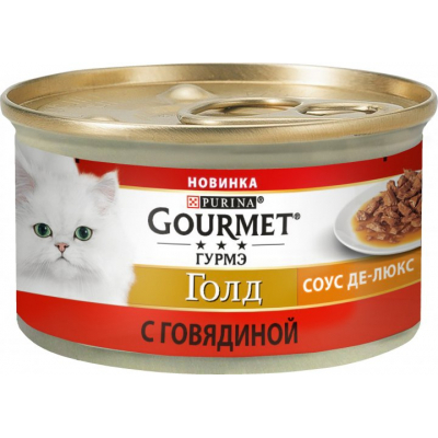 Вологий корм для кішок Purina Gourmet Gold. Соус Де-Люкс з яловичиною 85 г (7613036705134)