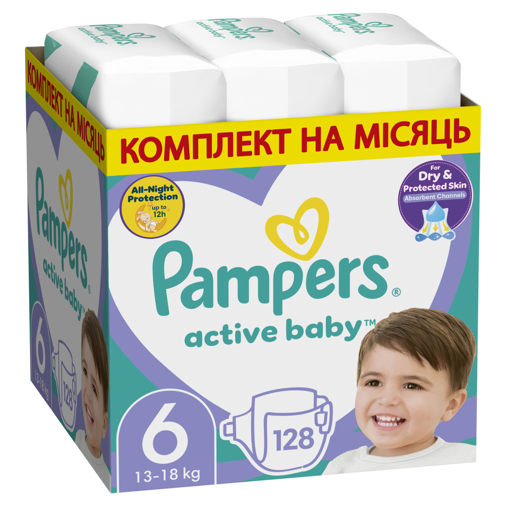 Підгузок Pampers Active Baby Розмір 6 (Extra Large) 13-18 кг 128 шт (8006540032688)