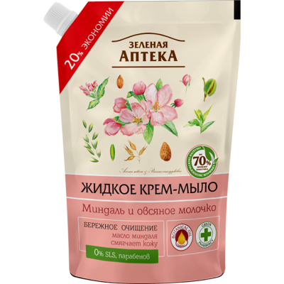 Рідке мило Зелена Аптека Мигдаль і вівсяне молочко дой-пак 460 мл (4823015935428)