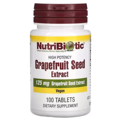 Трави NutriBiotic Екстракт насіння грейпфрута, 125 мг, Grapefruit Seed Extract, 100 таблев. (NBC-01013)