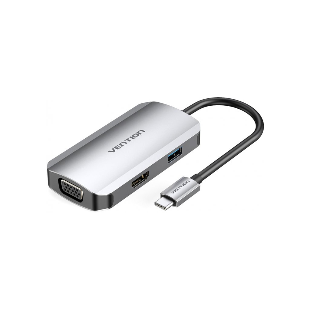 Концентратор Vention USB3.1 Type-C --> HDMI/VGA/USB 3.0/PD 100W Hub 4-in-1 (TOAHB)