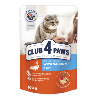 Вологий корм для кішок Club 4 Paws у желе з лососем 100 г (4820083908873)