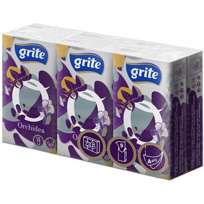 Серветки косметичні Grite Orchidea 4 шари 9 шт х 6 пачок (4770023481167)