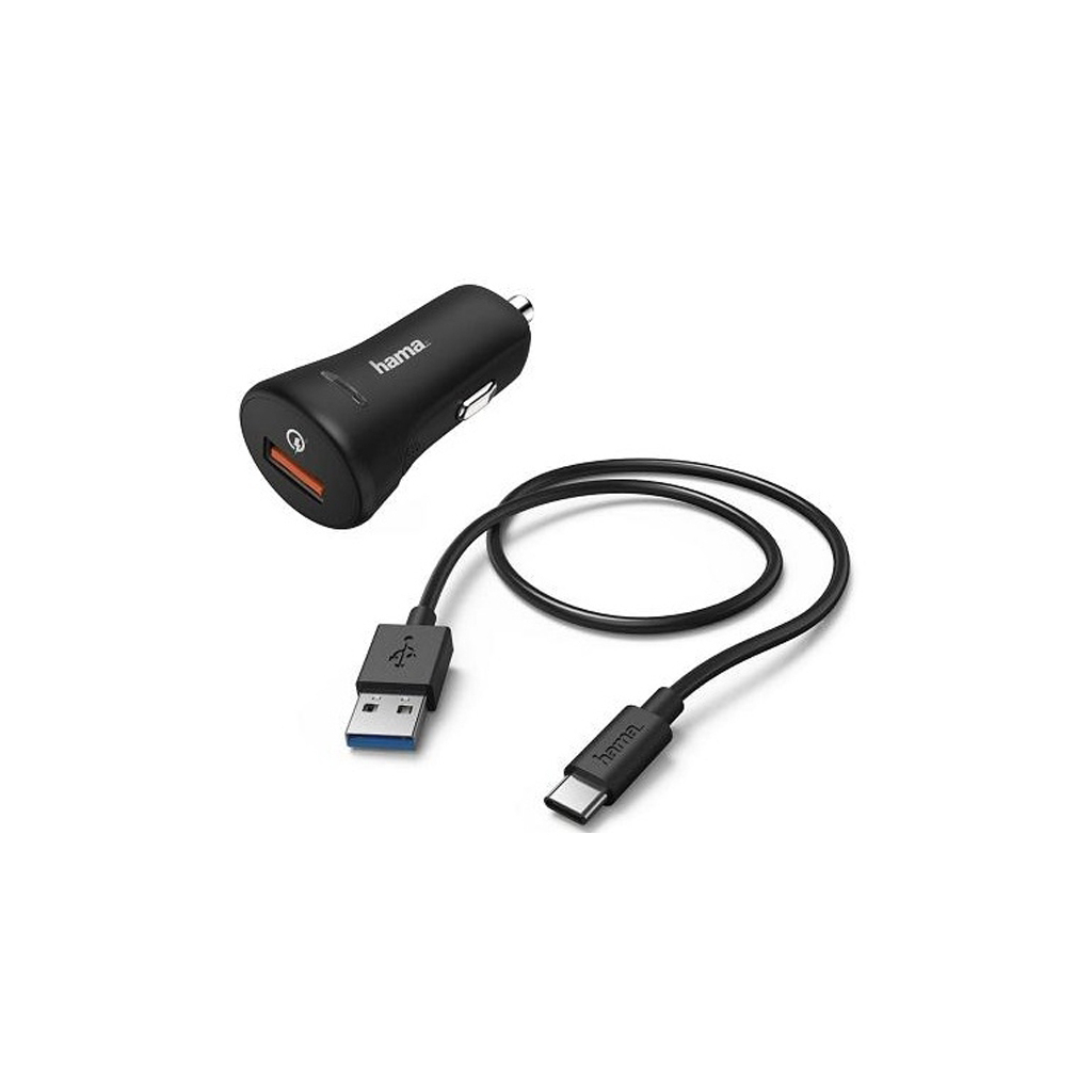 Зарядний пристрій Hama QC 3.0А + USB Type-C 1.5м, black (00178394)