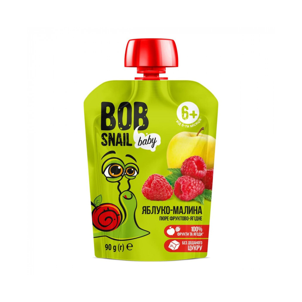 Дитяче пюре Bob Snail Равлик Боб Яблуко Малина 90 г (4820219343875)