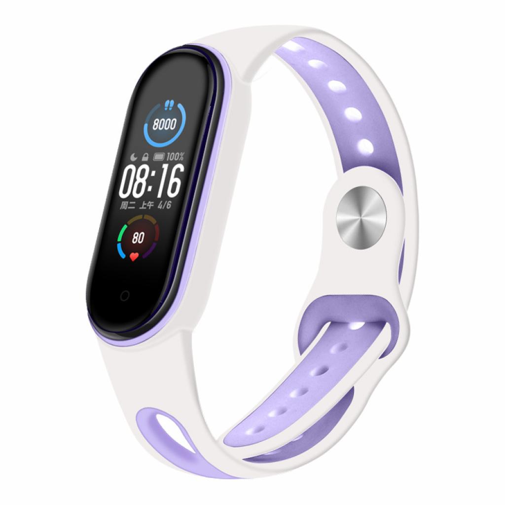 Ремінець до фітнес браслета BeCover Sport Style для Xiaomi Mi Smart Band 5 White-Purple (705175)