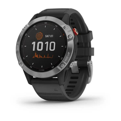 Смарт-годинник Garmin fenix 6 Solar, Silver with black band, GPS (010-02410-00)