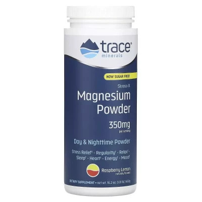 Мінерали Trace Minerals Магній, смак малина-лимон, 350 мг, Stress-X, Magnesium Powder, 460 гр (TMR-00350)