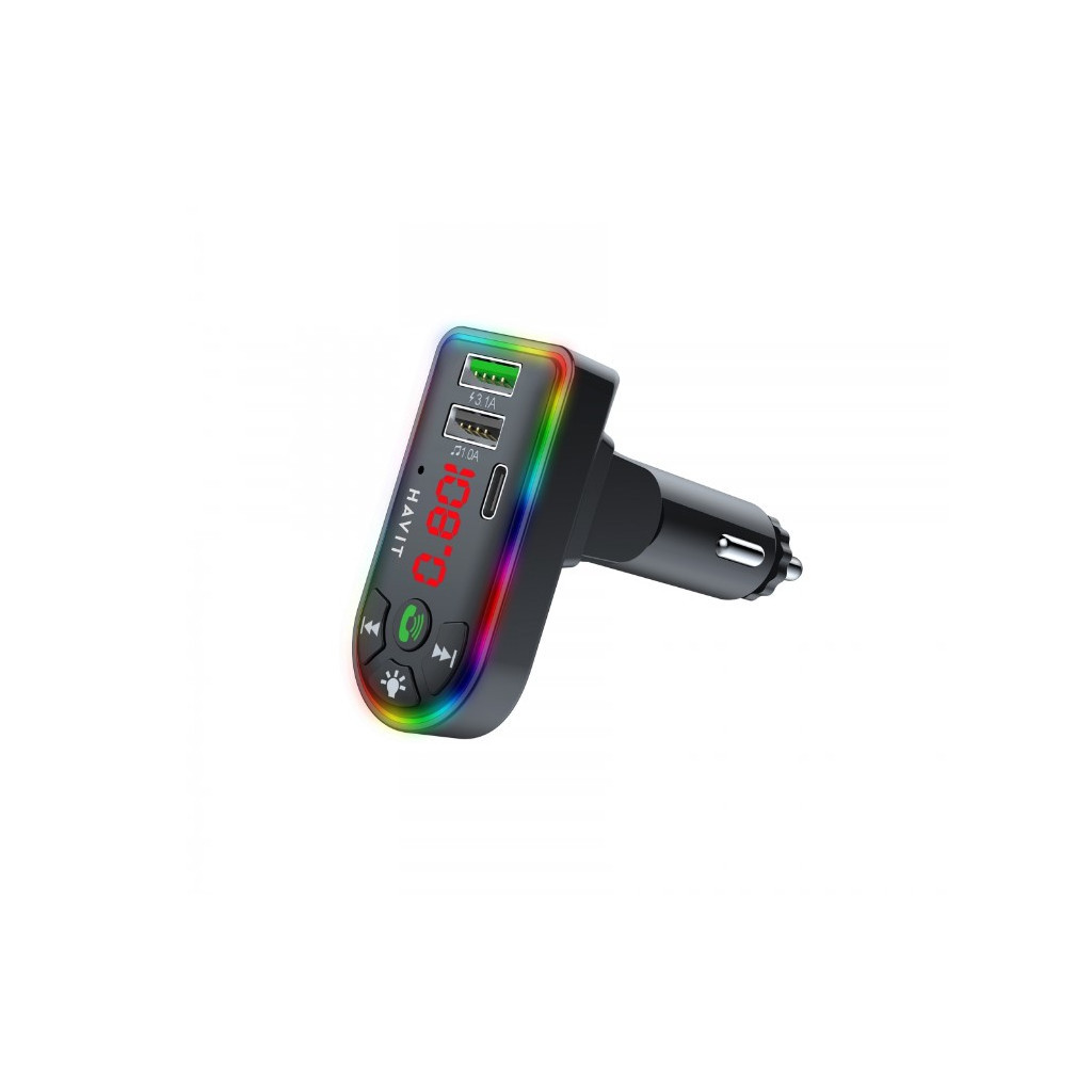 FM модулятор Havit HV-FM813BT 2USB+USB-C RGB Black (HV-FM813BT Black)