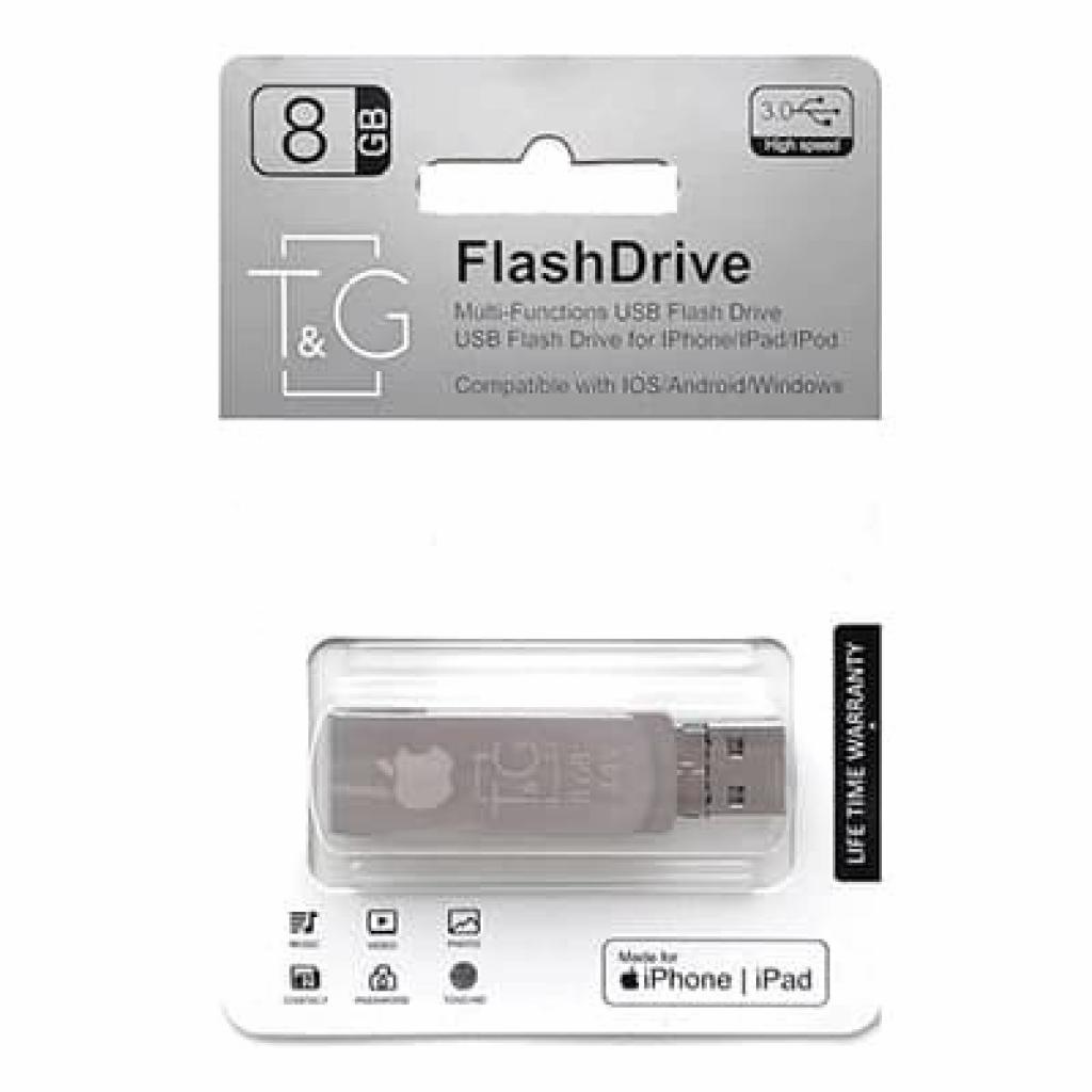 USB флеш накопичувач T&G 8GB 007 Metal Black USB 3.0/Lightning (TG007IOS-8G3)