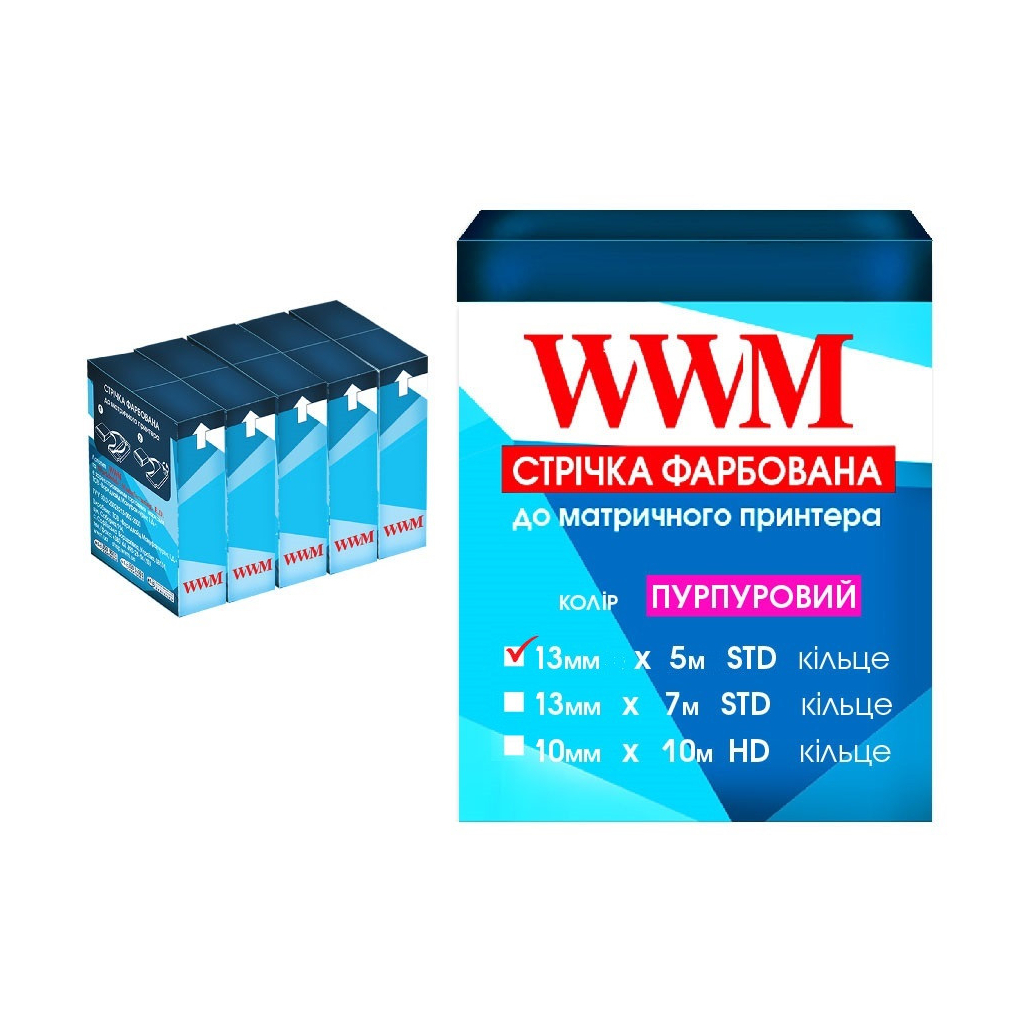 Стрічка до принтерів 13мм х 5м STD к. Purple*5шт WWM (R13.5SP5)