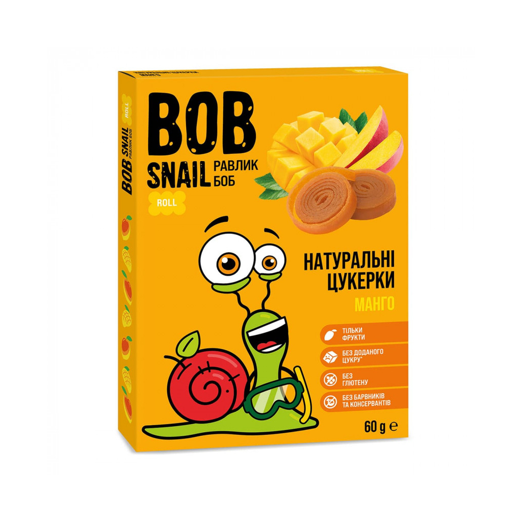 Цукерка Bob Snail Равлик Боб натуральні Мангові 60 г (4820219340584)