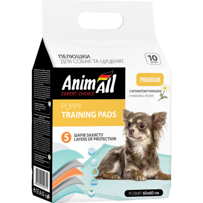 Пелюшки для собак AnimAll 60х60 см з ароматом ромашки 10 шт (4820224500744)