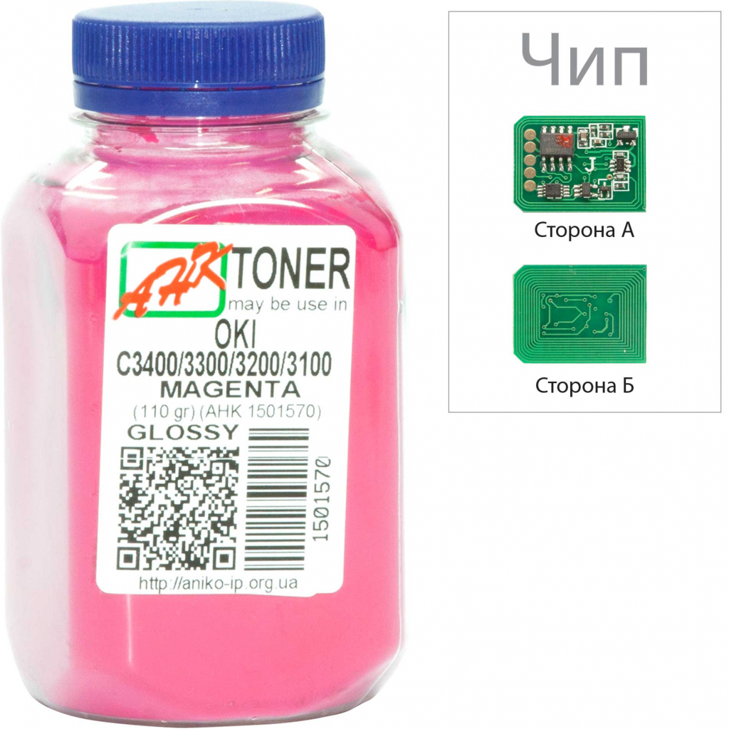 Тонер OKI C3400/3300, 110г Magenta+chip AHK (1502691)