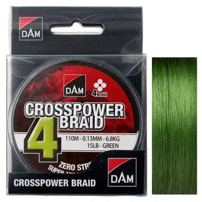 Шнур DAM CROSSPOWER 4-BRAID 110м 0,20мм 9,9кг/22Lb (green) (60075)