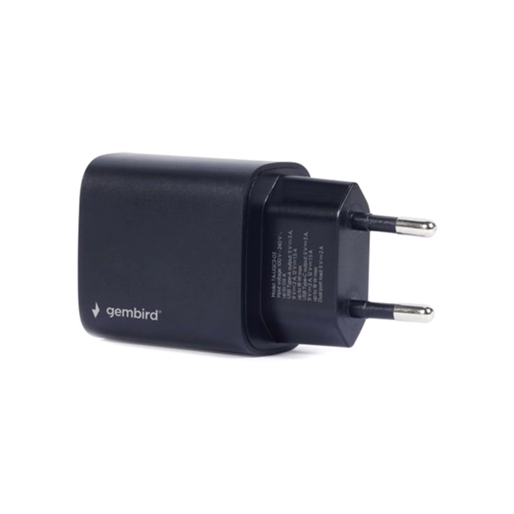 Зарядний пристрій Gembird USB-A + USB-C (PD 18W + QC3.0 18W) (TA-UQC3-03)