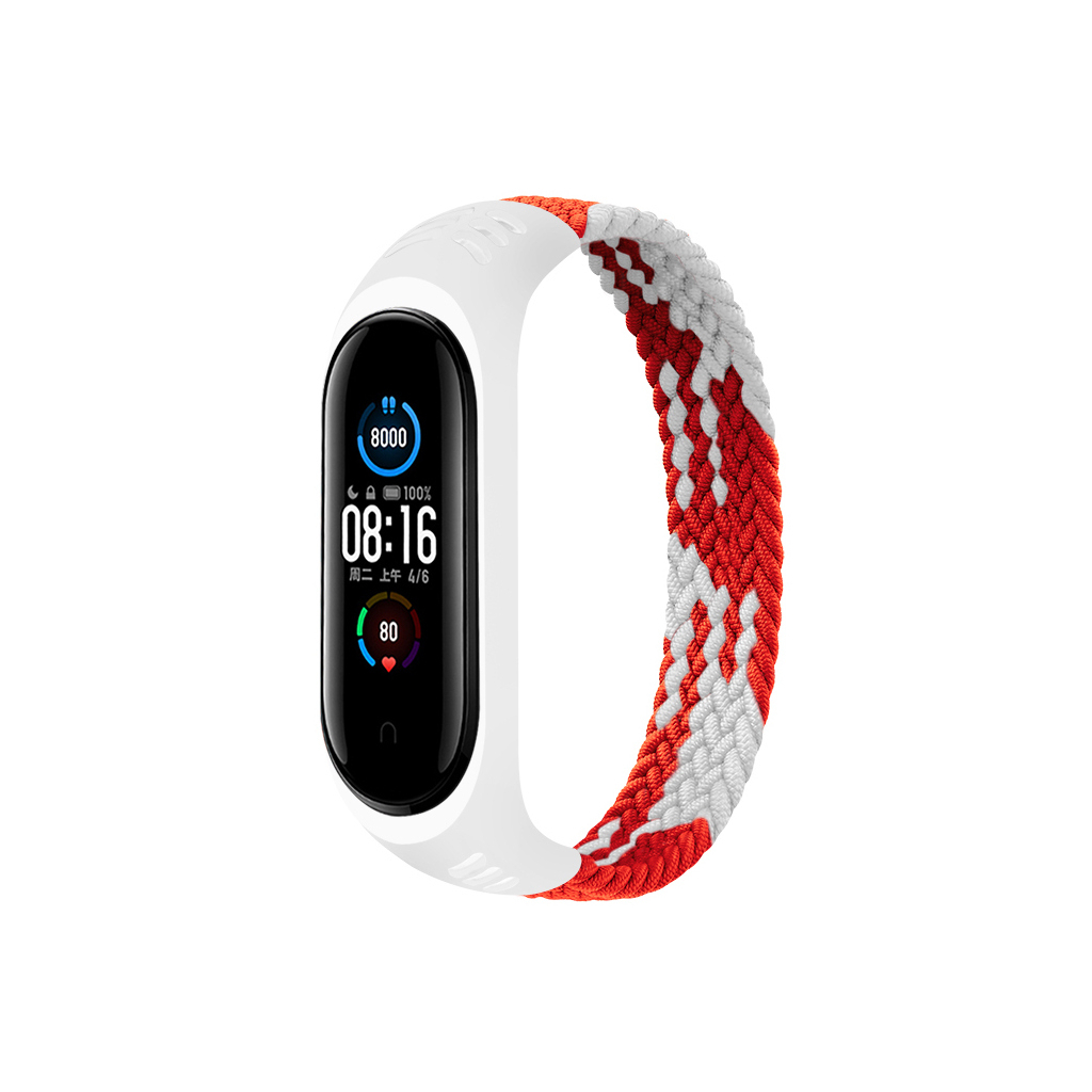 Ремінець до фітнес браслета BeCover Elastic Nylon Style для Xiaomi Mi Smart Band 5/6 (Size M) Red-White (706148)