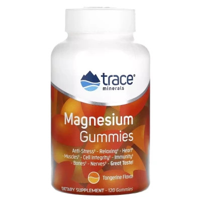 Мінерали Trace Minerals Магній, смак мандарину, Magnesium Gummies, 120 жувальних конфе (TMR-00503)