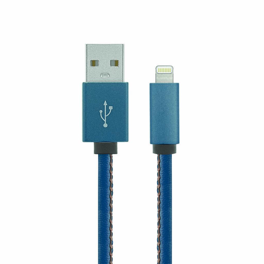 Дата кабель USB 2.0 AM to Lightning 1.0m Leather Edition Blue Gelius (40405)