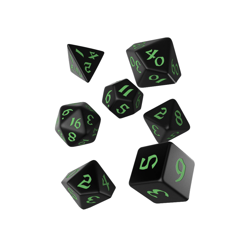 Набір кубиків для настільних ігор Q-Workshop Classic Runic Black green Dice Set (7 шт) (SCLR21)