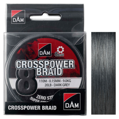 Шнур DAM CROSSPOWER 8-BRAID 110м 0,10мм 5,4кг/12Lb (dark grey) (60077)