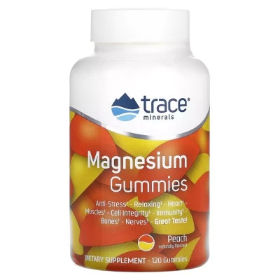 Мінерали Trace Minerals Магній, смак персика, Magnesium Gummies, 120 жувальних цукерок (TMR-00689)