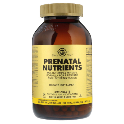 Мультивітамін Solgar Мультивітаміни для Вагітних, Prenatal Nutrients, 240 таблето (SOL-02273)