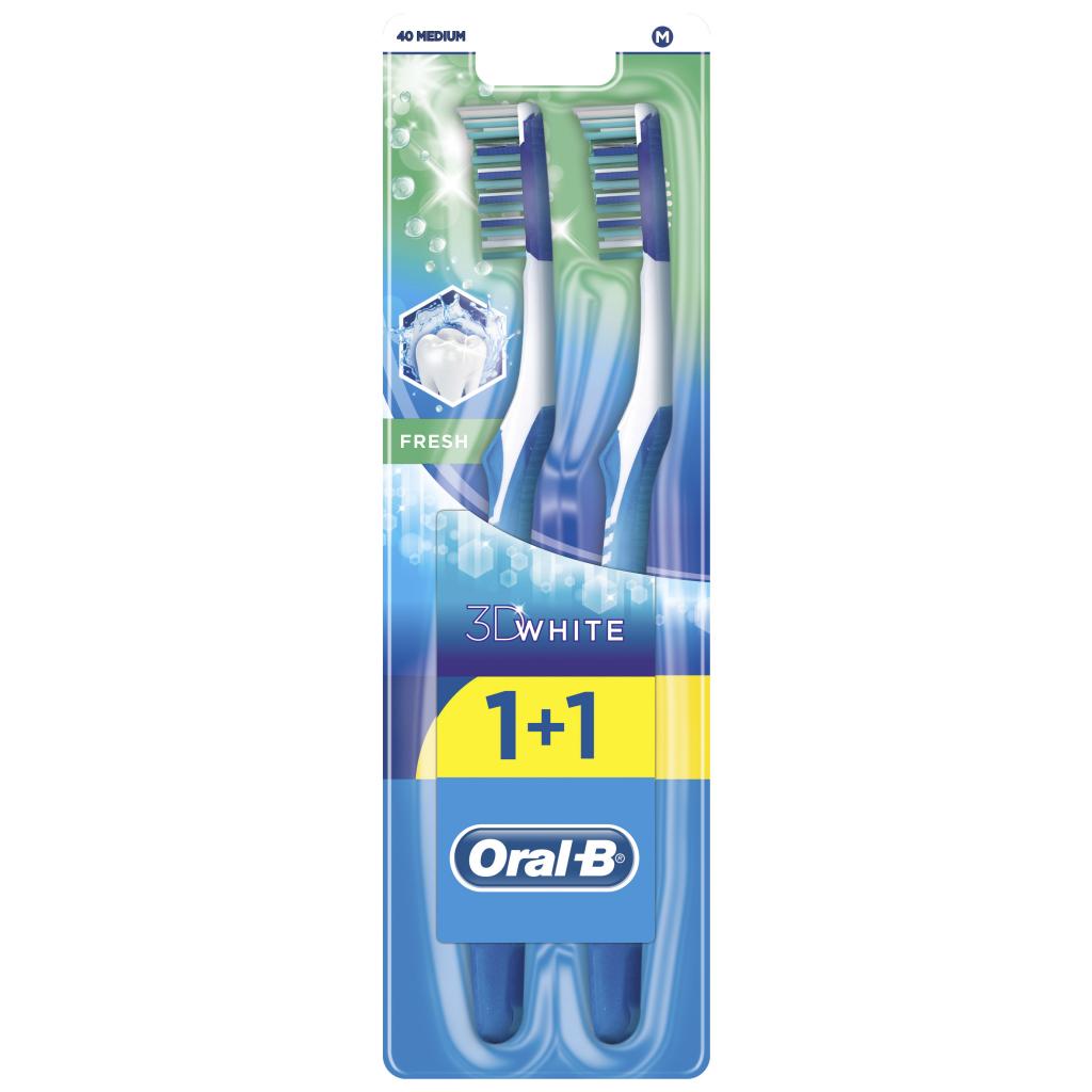 Зубна щітка Oral-B 3D White Свежесть средняя 1 шт + 1 шт бесплатно (3014260022709)