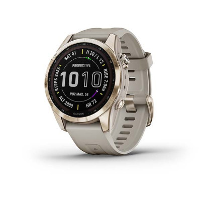 Смарт-годинник Garmin fenix 7S Sapphire Sol, Cream Gold Ti w/ Light Sand Band, GPS (010-02539-21)