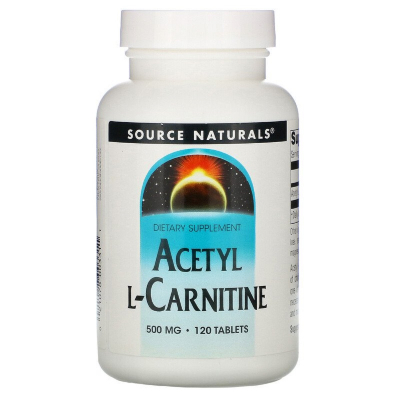 Амінокислота Source Naturals Ацетил L-Карнітин 500 мг, Acetyl L-Carnitine, 120 таблеток (SNS-00331)