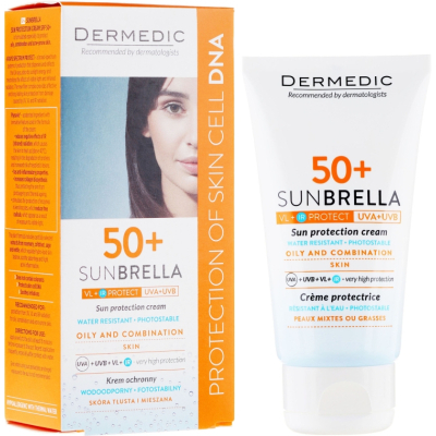 Засіб від засмаги Dermedic Sunbrella Сонцезахисний крем SPF 50+ Для жирної та комбінованої шкіри 50 г (5906739783014)