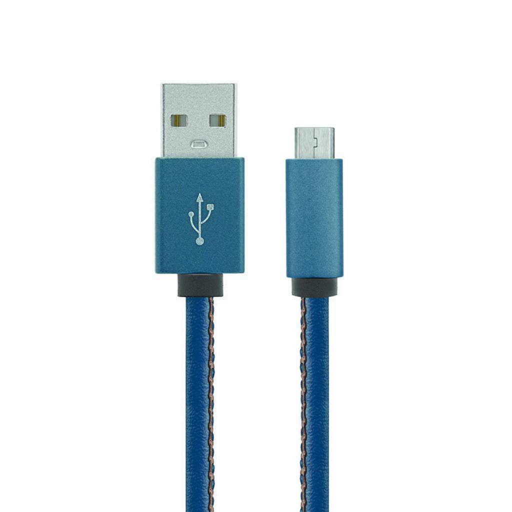 Дата кабель USB 2.0 AM to Micro 5P 1.0m Leather Edition Blue Gelius (40409)