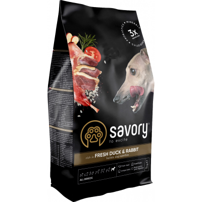 Сухий корм для собак Savory Adult All Breeds rich in Fresh Duck and Rabbit 1 кг (4820232630167)