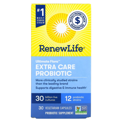 Пробіотики Renew Life Пробіотик, 30 мільярдів КУО, Ultimate Flora Extra Care Probiotic, 30 вег (REN-15862)