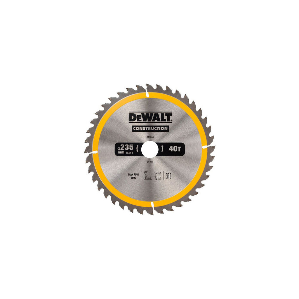 Диск пильний DeWALT СONSTRUCTION , 235 х 30 мм, 40 z, АТВ, 10 градусів (DT1955)