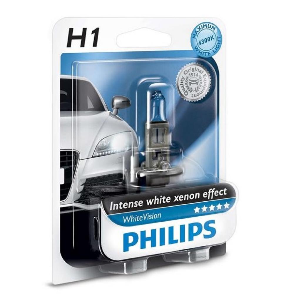 Автолампа Philips H1 WhiteVision +60%, 3700K, 1шт (12258WHVB1)