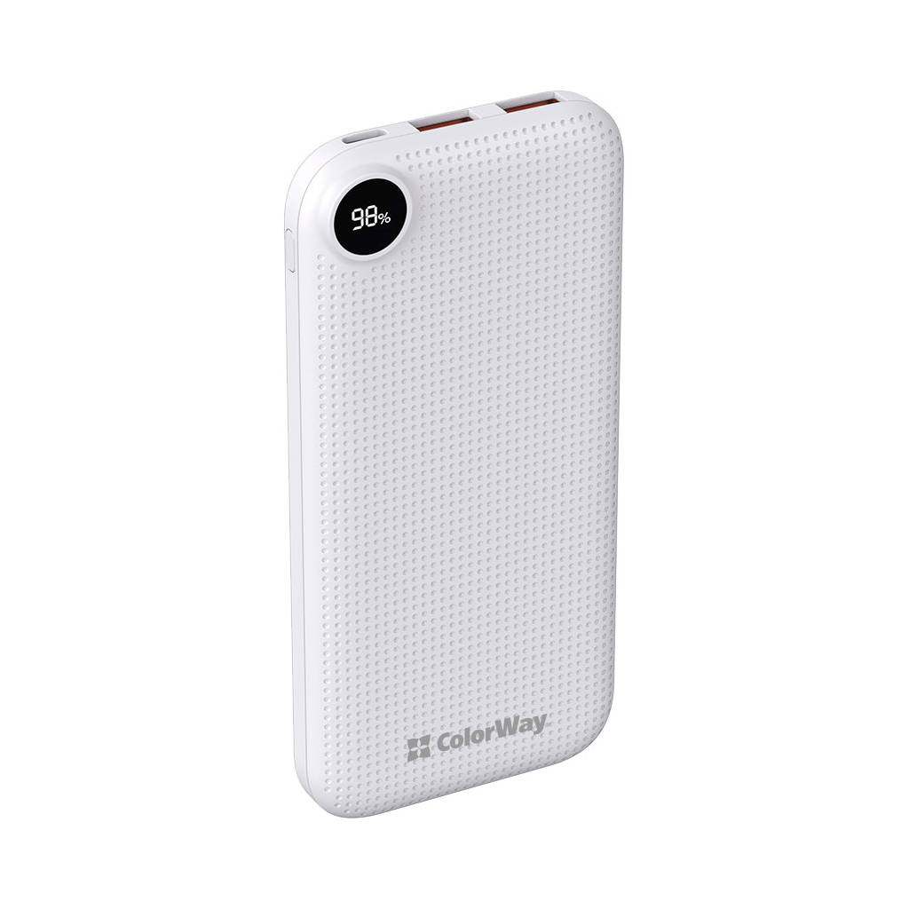 Батарея універсальна ColorWay 10 000 mAh LCD (USB QC3.0 + USB-C Power Delivery 18W) White (CW-PB100LPH3WT-PDD)