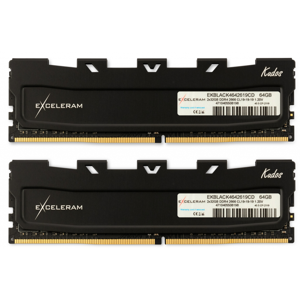 Модуль пам'яті для комп'ютера DDR4 64GB (2x32GB) 2666 MHz Black Kudos eXceleram (EKBLACK4642619CD)