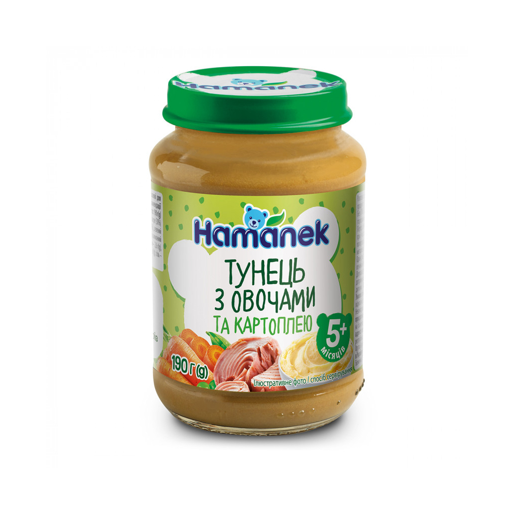 Дитяче пюре Hamanek тунець з овочами і картоплею, 190 г (8595139766184)