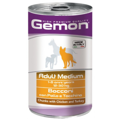 Консерви для собак Gemon Dog Wet Medium Adult шматочки з куркою та індичкою 1.25 кг (8009470387927)