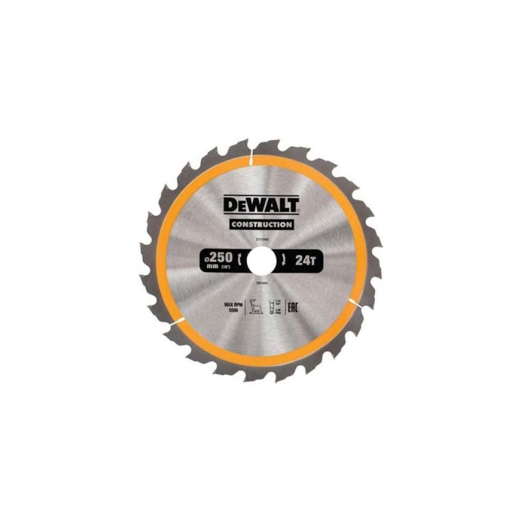 Диск пильний DeWALT СONSTRUCTION , 250 х 30 мм, 24 z, АТВ, 10 градусів, (DT1956)