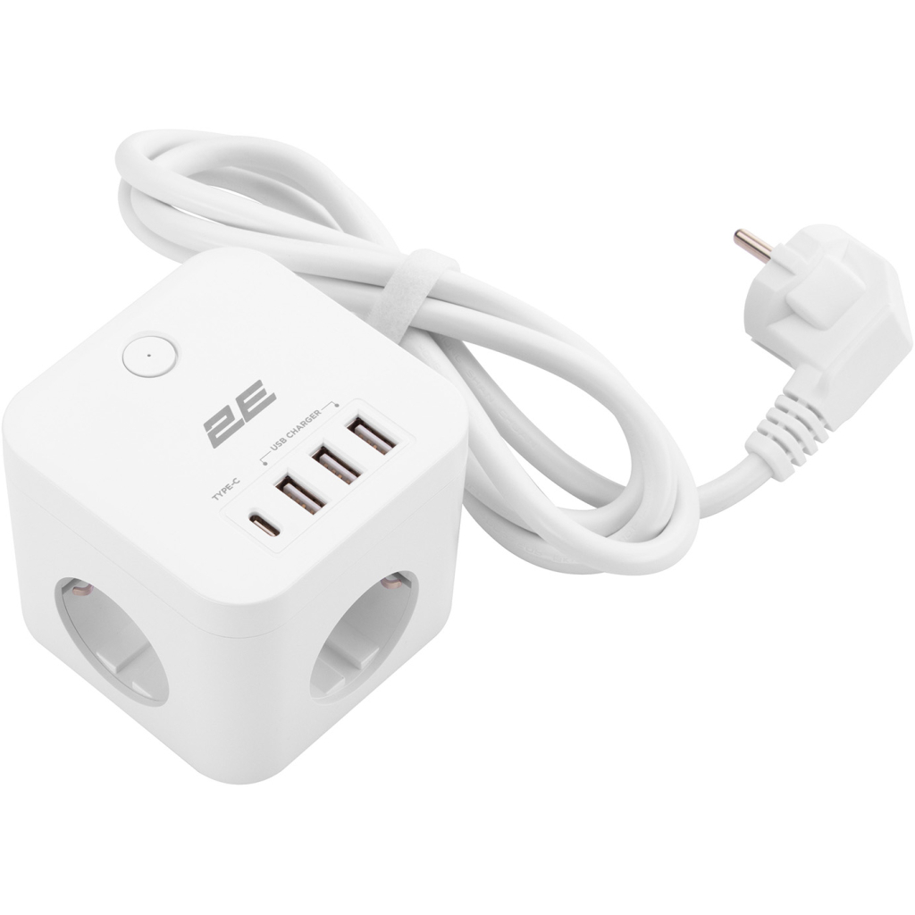 Мережевий фільтр живлення 2E 3*USB-A, 1*USB-C, 1.5м, white (2E-ADC331WH)