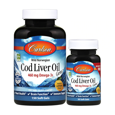 Жирні кислоти Carlson Жир із Печінки Тріски, Смак Лимона, Cod Liver Oil Lemon, 150 (CL1384)