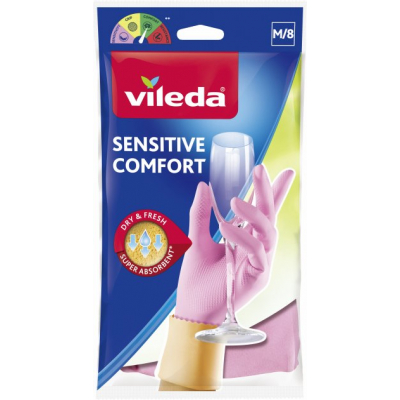 Рукавички господарські Vileda Sensitive ComfortPlus латексні для делікатних робіт M 1 пара (4003790006883)