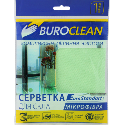 Серветки для прибирання Buroclean EuroStandart мікрофібра для скла 30х30 см 1 шт. (4823078961006)